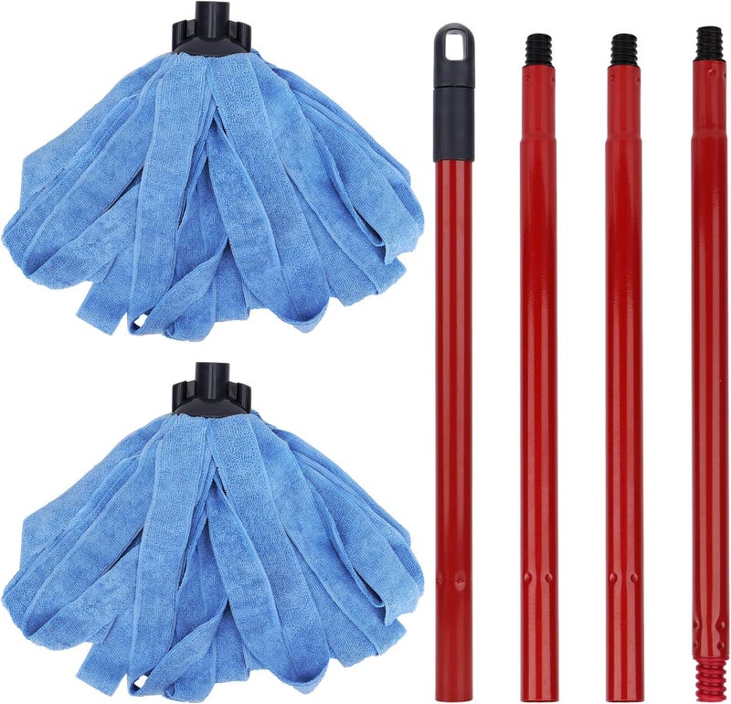BeiLan Microfiber Mop Cloth Heads Replacements: One Mop Handle with Two Blue Microfiber Cloth Heads Compatible with All Standard US Threading Pole - Image 1